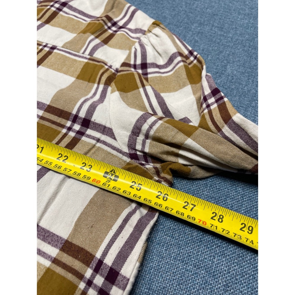 LA Threads Plaid V-Neck Roll Tab Sleeve Blouse Tan White Purple 2X Plus Size - Picture 4 of 6
